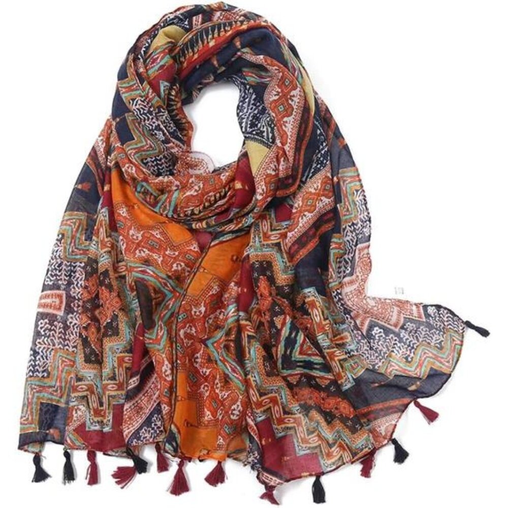 Boho Scarf for Women Lightweight Floral Printed Scarf Fall Winter